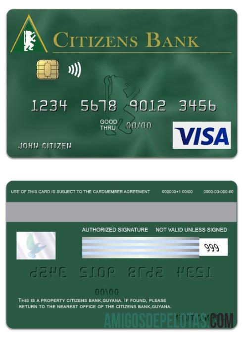 Cartão Verde Visa do Banco de Cidadãos da Guiana exemplo real